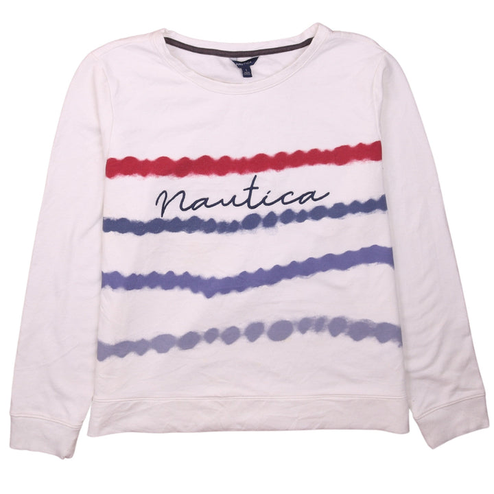 Nautica Women's White Pullover Sweatshirt L Logo Casual Nautical