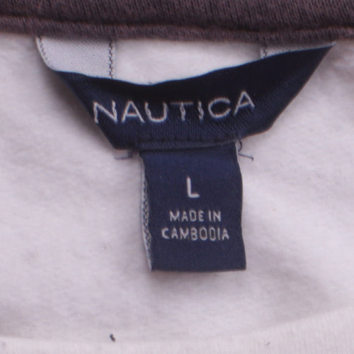 Nautica Women's White Pullover Sweatshirt L Logo Casual Nautical