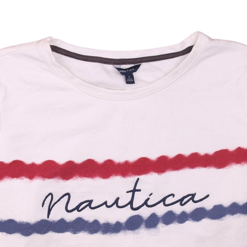 Nautica Women's White Pullover Sweatshirt L Logo Casual Nautical
