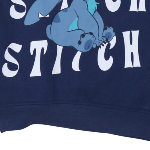 Disney Women’s Navy Stitch Hoodie Size S Pullover Graphic Print