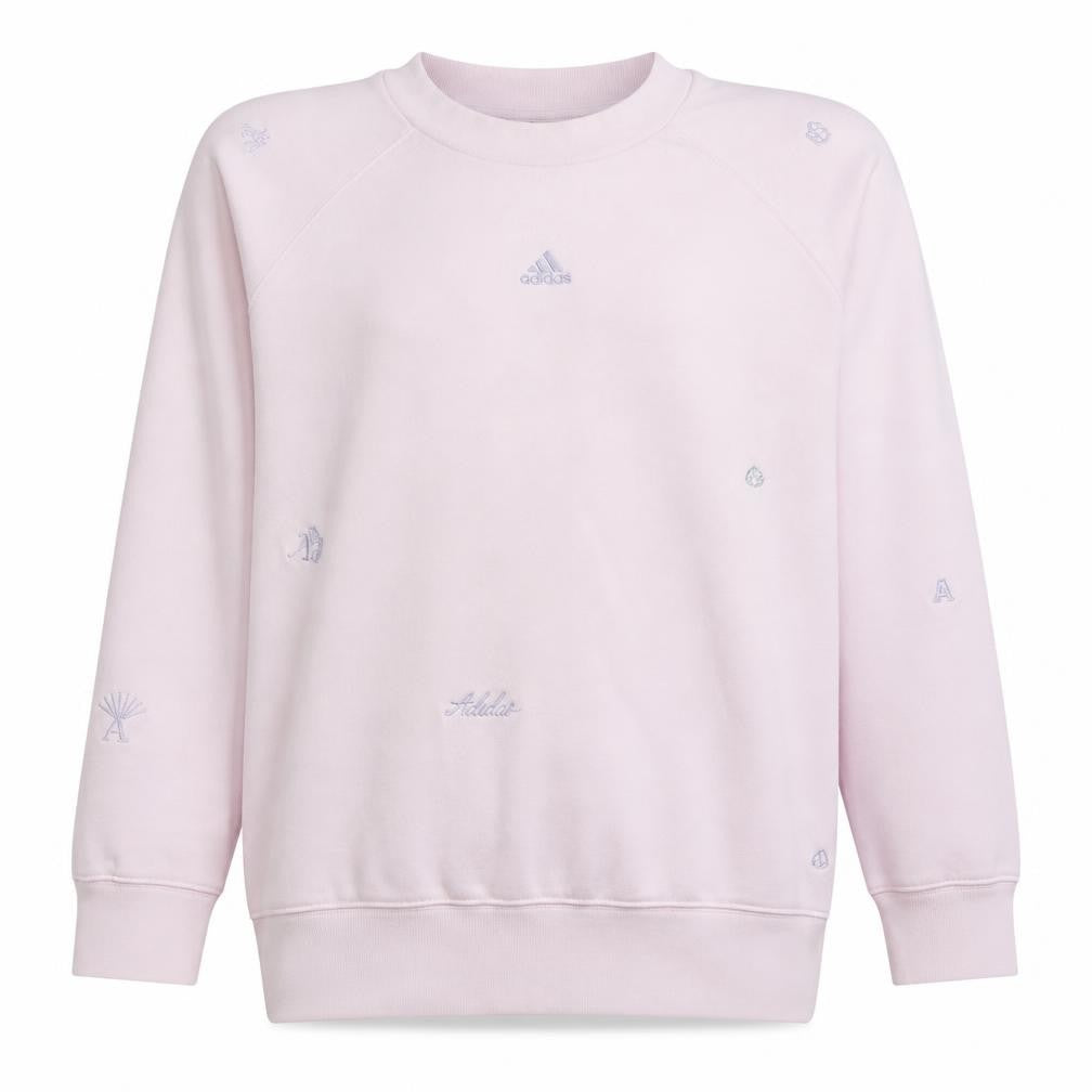 Front view of Adidas Women Pink Sweatshirt, size 14, Pullover Crew Neck Rose Quartz