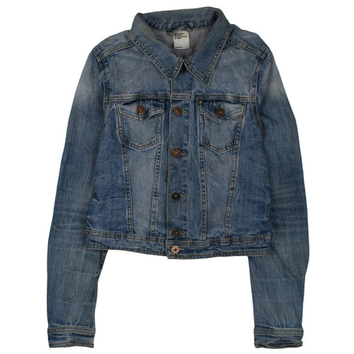 H&M Women Blue Denim Cropped Jacket Size 10 Classic Style