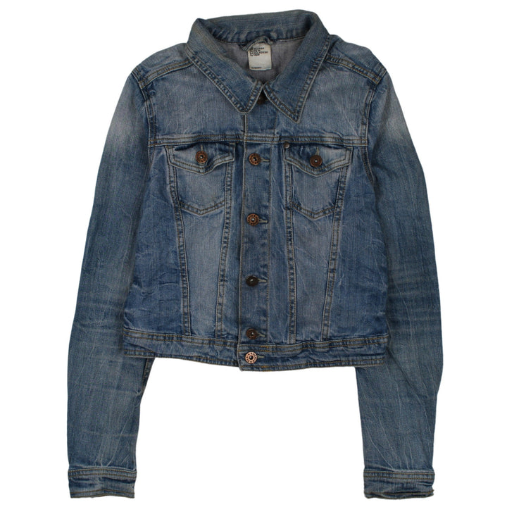 H&M Women Blue Denim Cropped Jacket Size 10 Classic Style