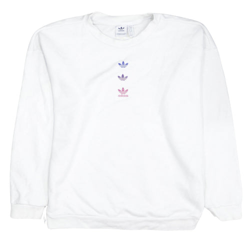 Adidas Womens White Crew Neck Pullover Sweatshirt Size 10 Logo Print