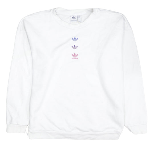 Adidas Womens White Crew Neck Pullover Sweatshirt Size 10 Logo Print