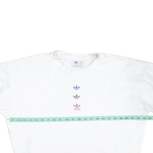 Adidas Womens White Crew Neck Pullover Sweatshirt Size 10 Logo Print