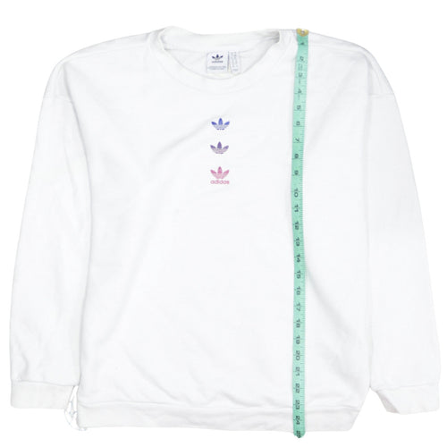 Adidas Womens White Crew Neck Pullover Sweatshirt Size 10 Logo Print