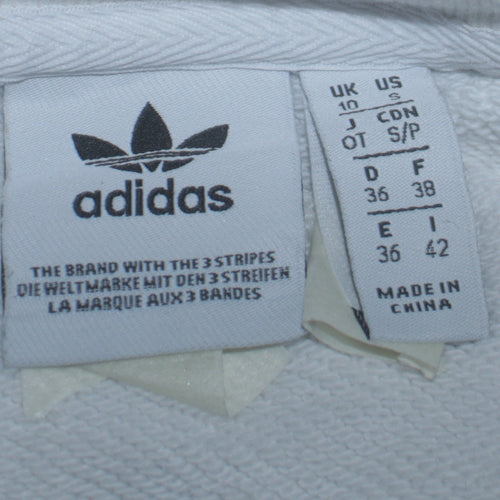 Adidas Womens White Crew Neck Pullover Sweatshirt Size 10 Logo Print
