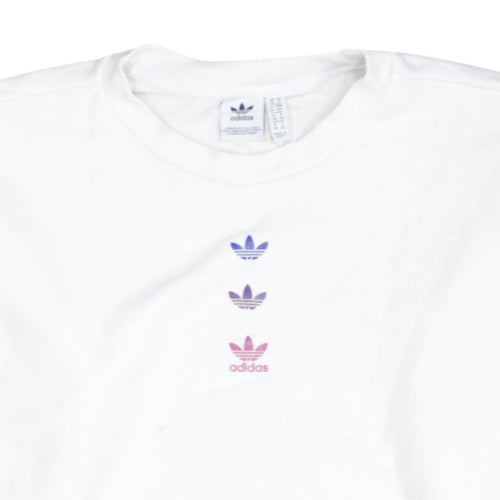 Adidas Womens White Crew Neck Pullover Sweatshirt Size 10 Logo Print