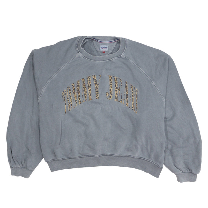 Tommy Jeans Womens Grey Leopard Logo Pullover Sweatshirt 2XL