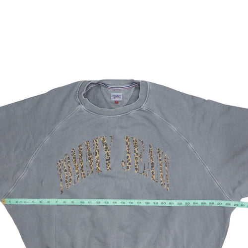 Tommy Jeans Womens Grey Leopard Logo Pullover Sweatshirt 2XL