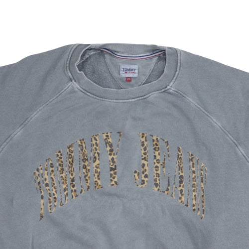 Tommy Jeans Womens Grey Leopard Logo Pullover Sweatshirt 2XL
