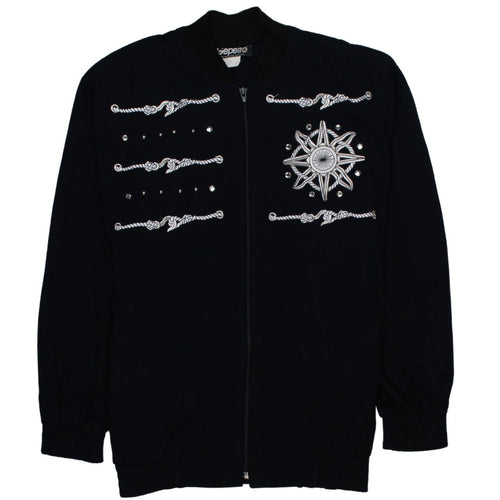 Gepetto Men’s Black Embroidered Bomber Jacket Small Retro Nautical Zip