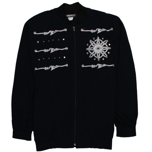 Gepetto Men’s Black Embroidered Bomber Jacket Small Retro Nautical Zip
