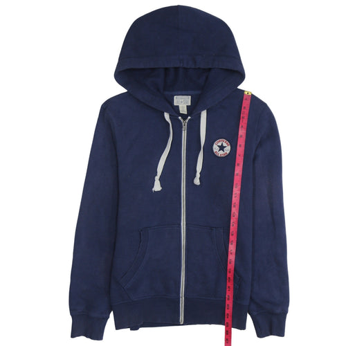 Converse Men's Blue Full Zip Hoodie M Regular Fit with Logo and Pockets