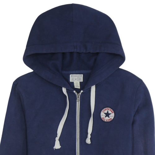 Converse Men's Blue Full Zip Hoodie M Regular Fit with Logo and Pockets