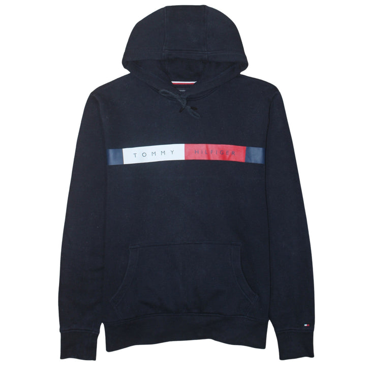 Tommy Hilfiger Men's Blue Pullover Hoodie L Logo Fleece Sweatshirt