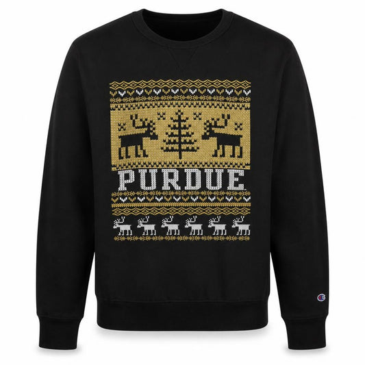 Front view of Champion Men's Black Christmas Purdue Graphic Sweatshirt M