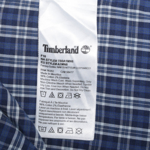 Timberland Men's Blue Check Long Sleeve Button-Up Shirt L