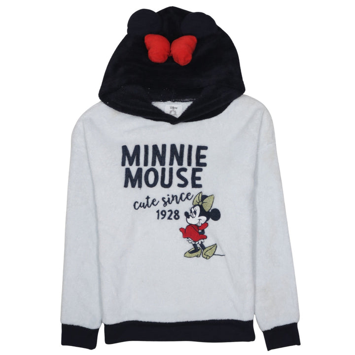 Disney Women’s Minnie Mouse Fleece Pyjama Top S 10-12 White Hooded Winter Loungewear
