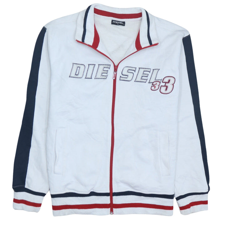 Diesel Men's White XL Full Zip Embroidered Logo Sweatshirt