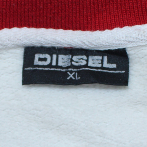 Diesel Men's White XL Full Zip Embroidered Logo Sweatshirt