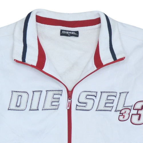 Diesel Men's White XL Full Zip Embroidered Logo Sweatshirt