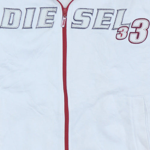 Diesel Men's White XL Full Zip Embroidered Logo Sweatshirt
