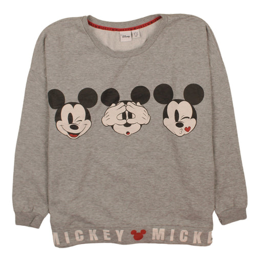 Disney Women Grey Mickey Mouse Pullover Sweatshirt Size L