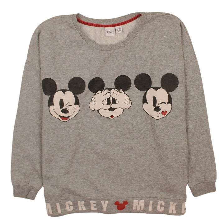 Disney Women Grey Mickey Mouse Pullover Sweatshirt Size L