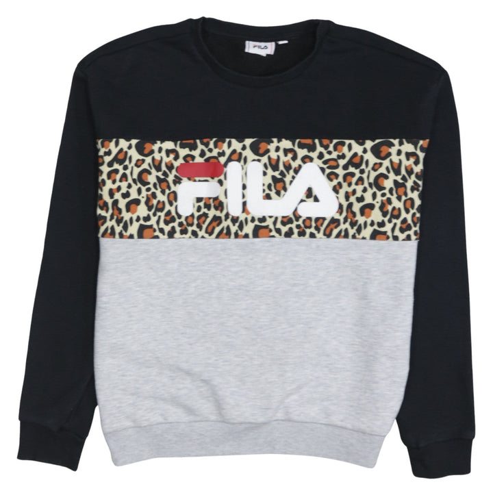 FILA Womens Black Grey Animal Print Sweatshirt Size S