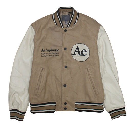 H&M Men Beige Varsity Jacket M Wool Blend Letterman College Style