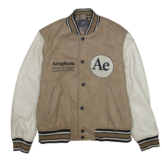 H&M Men Beige Varsity Jacket M Wool Blend Letterman College Style