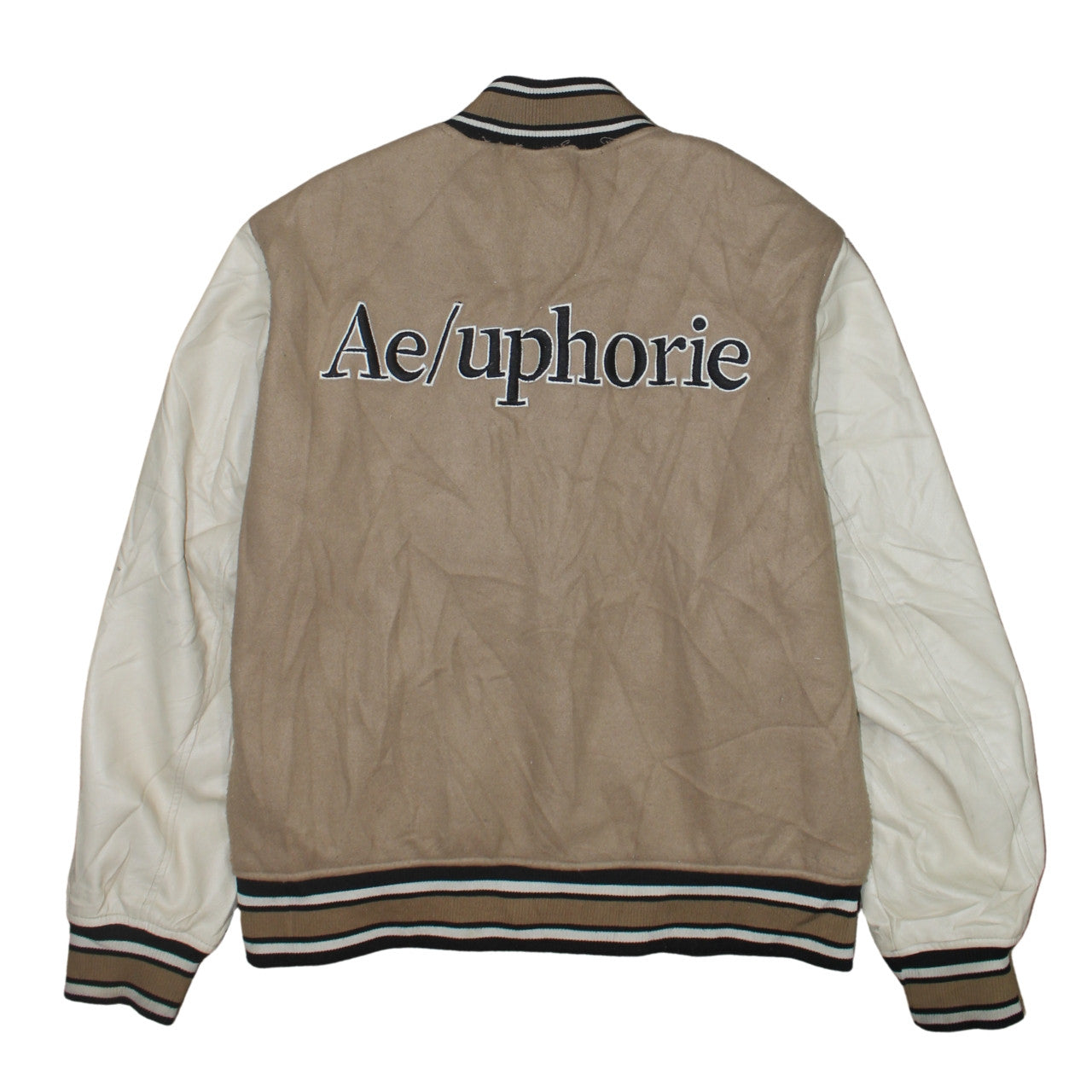 H&M Men Beige Varsity Jacket M Wool Blend Letterman College Style