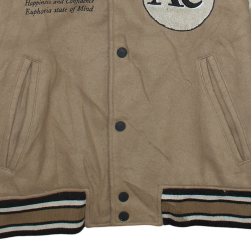 H&M Men Beige Varsity Jacket M Wool Blend Letterman College Style
