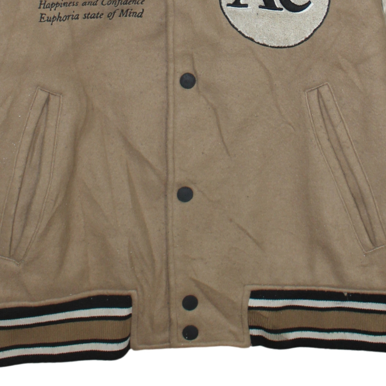 H&M Men Beige Varsity Jacket M Wool Blend Letterman College Style