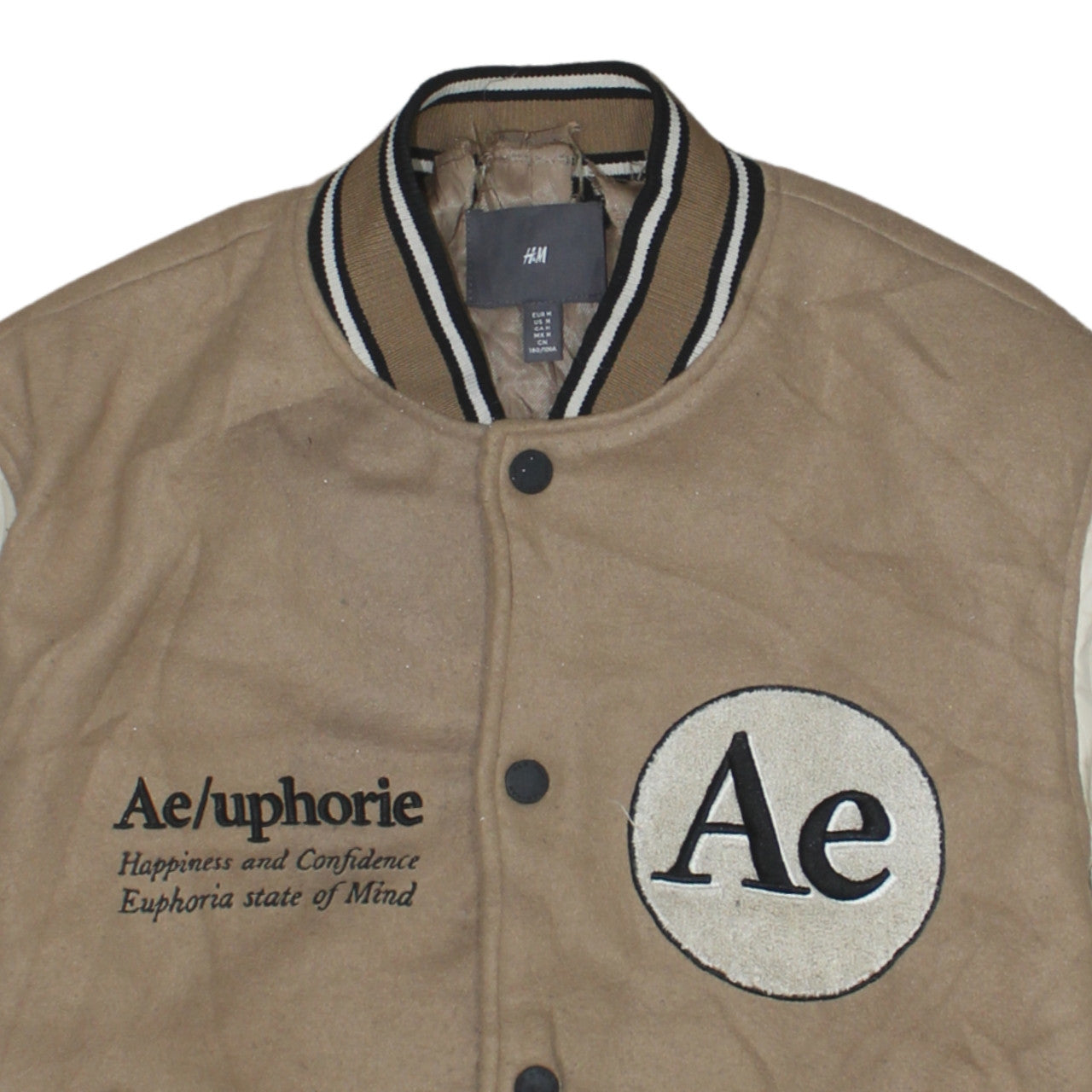 H&M Men Beige Varsity Jacket M Wool Blend Letterman College Style