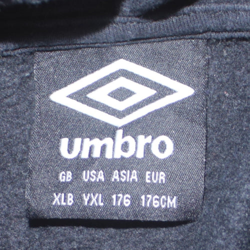 Umbro Boys Black Pullover Hoodie XLB 176cm Logo Print Cotton Blend