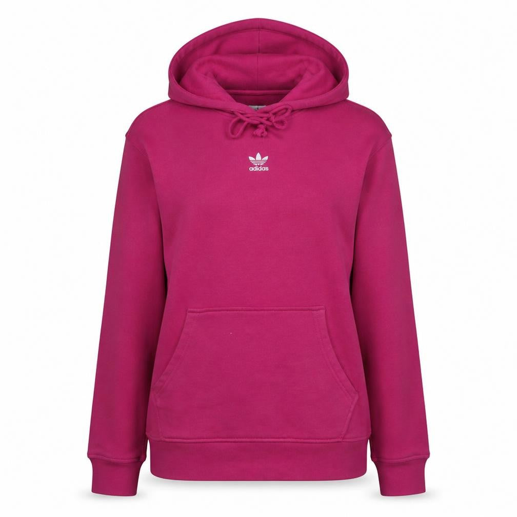 Front view of Adidas Women Pink Pullover Hoodie Small Logo Cotton Casual