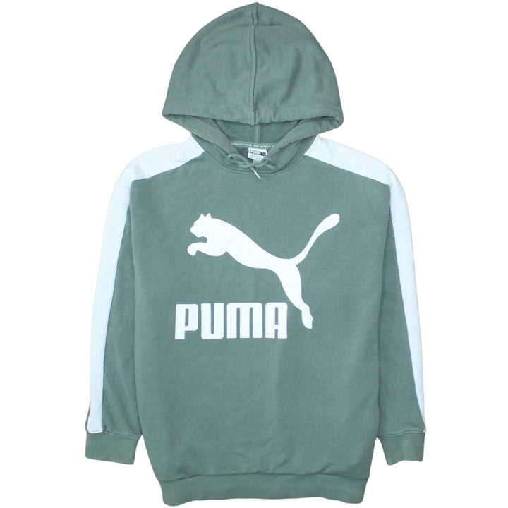 Puma Women Green Logo Hoodie Size UK 10 Cotton Blend Pullover Sportswear