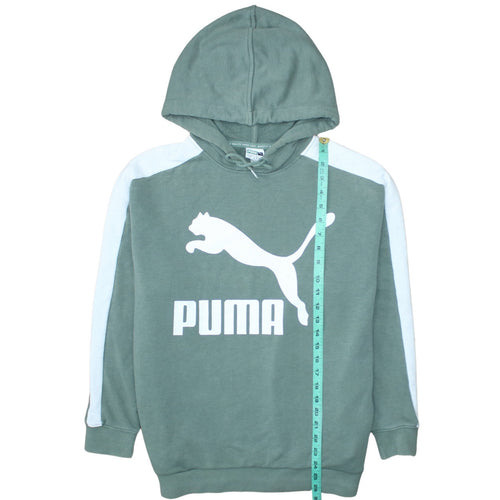 Puma Women Green Logo Hoodie Size UK 10 Cotton Blend Pullover Sportswear