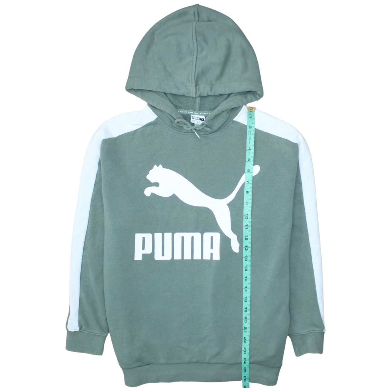 Puma Women Green Logo Hoodie Size UK 10 Cotton Blend Pullover Sportswear