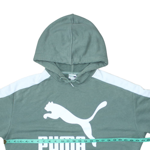 Puma Women Green Logo Hoodie Size UK 10 Cotton Blend Pullover Sportswear