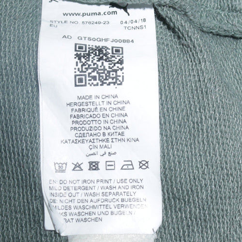 Puma Women Green Logo Hoodie Size UK 10 Cotton Blend Pullover Sportswear