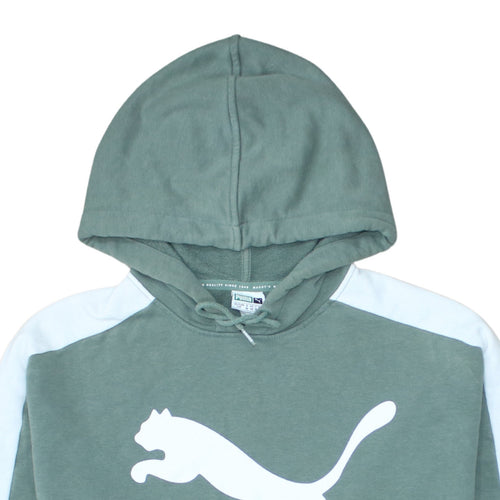 Puma Women Green Logo Hoodie Size UK 10 Cotton Blend Pullover Sportswear