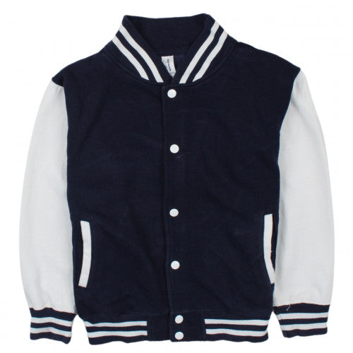 Just Hoods Boys Navy and White Button Varsity Hoodie Jacket Size L