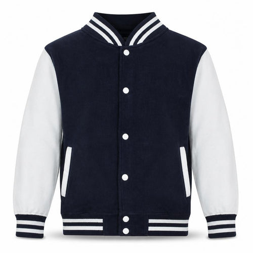 Just Hoods Boys Navy and White Button Varsity Hoodie Jacket Size L