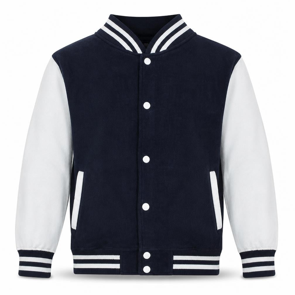 Just Hoods Boys Navy and White Button Varsity Hoodie Jacket Size L