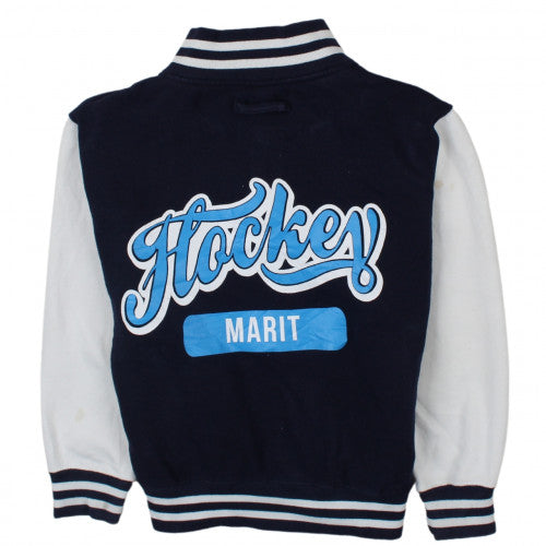 Just Hoods Boys Navy and White Button Varsity Hoodie Jacket Size L