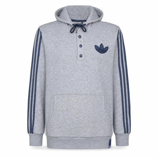 Front view of Adidas Men's Grey Henley Hoodie Sweatshirt M Regular Fit